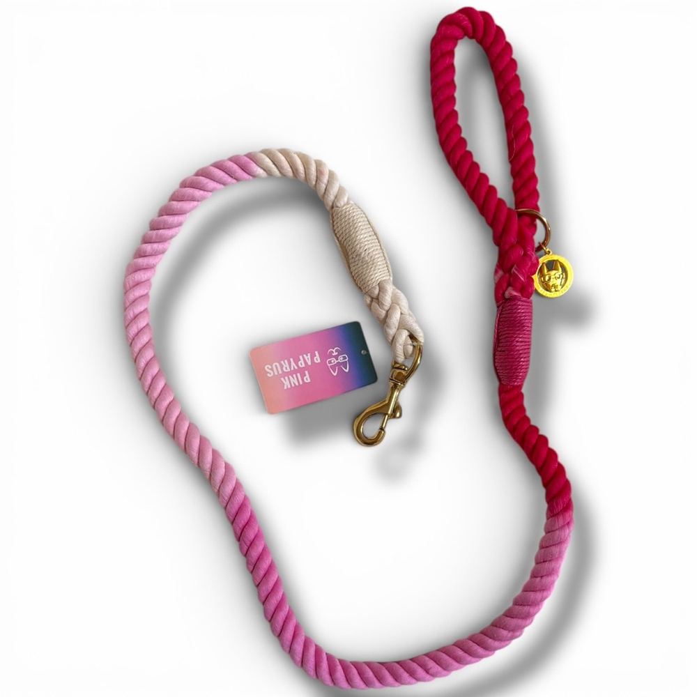 Pink Papyrus Cotton Rope Dog Leash, Pink Ombre, 4-ft long, 1/2-in wide - Picture 2 of 6